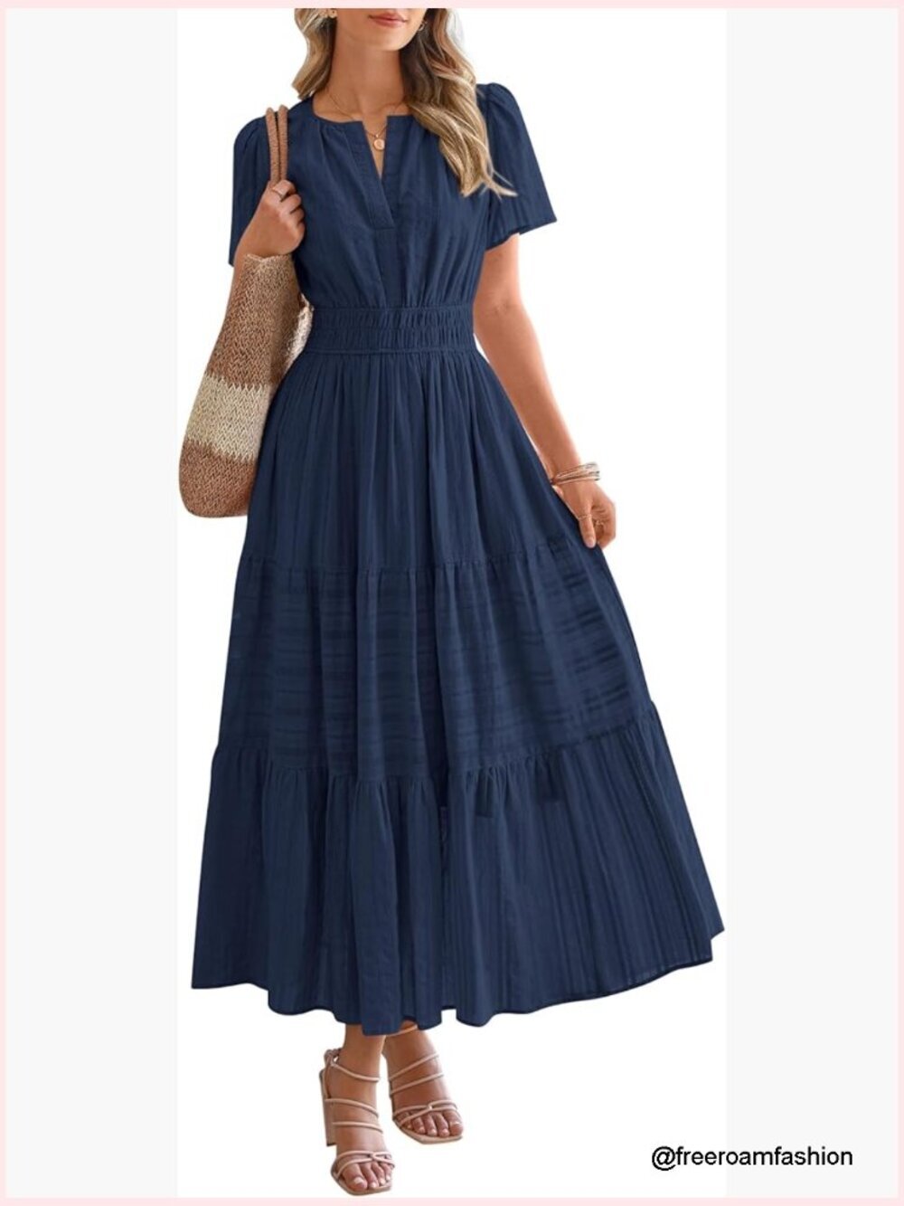 Lightweight Maxi Dress with Pockets, V-Neck, Elastic Waist, Boho Style